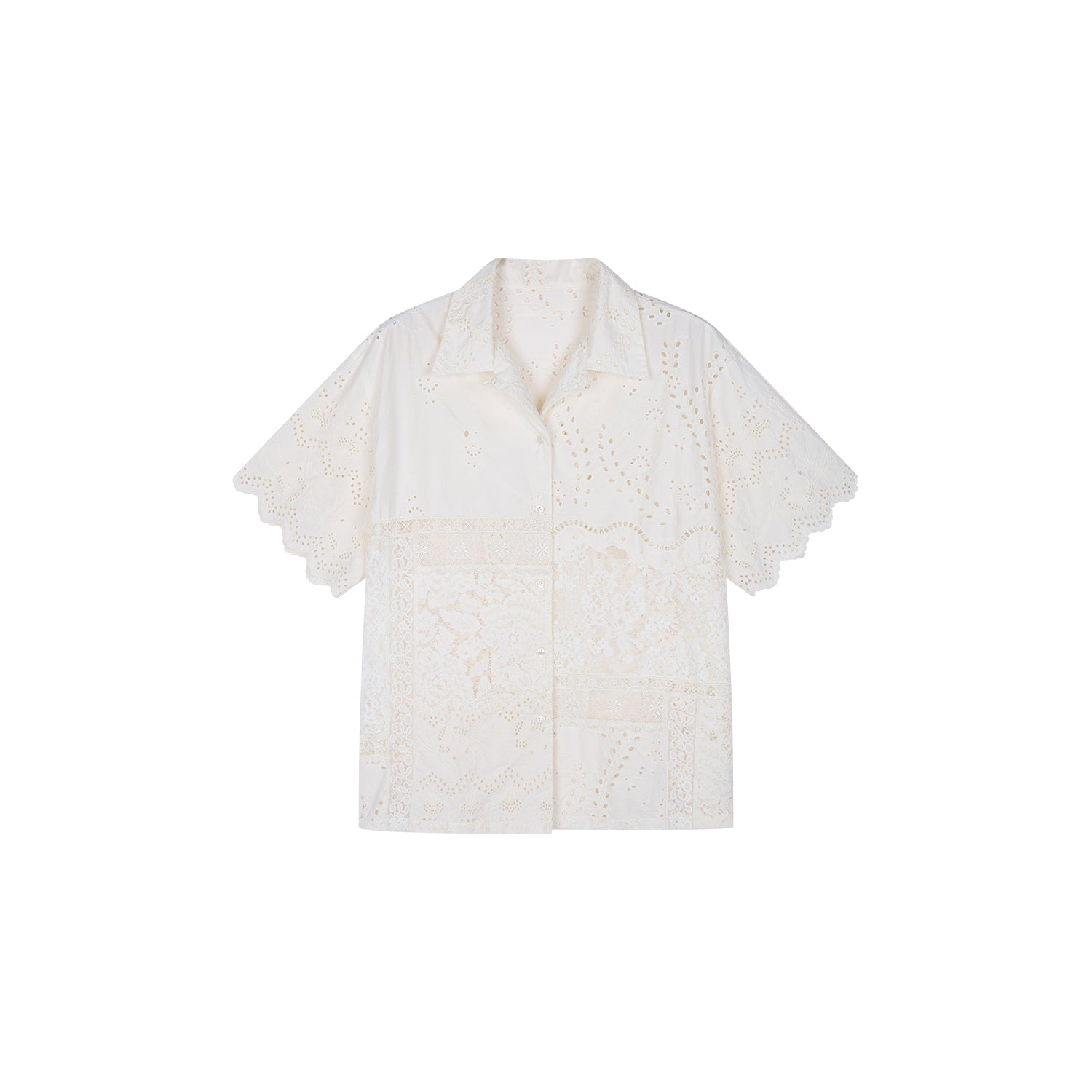Lace Patchwork Cuban Collar T-Shirts