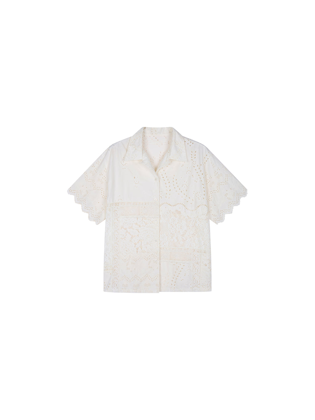 Lace Patchwork Cuban Collar T-Shirts