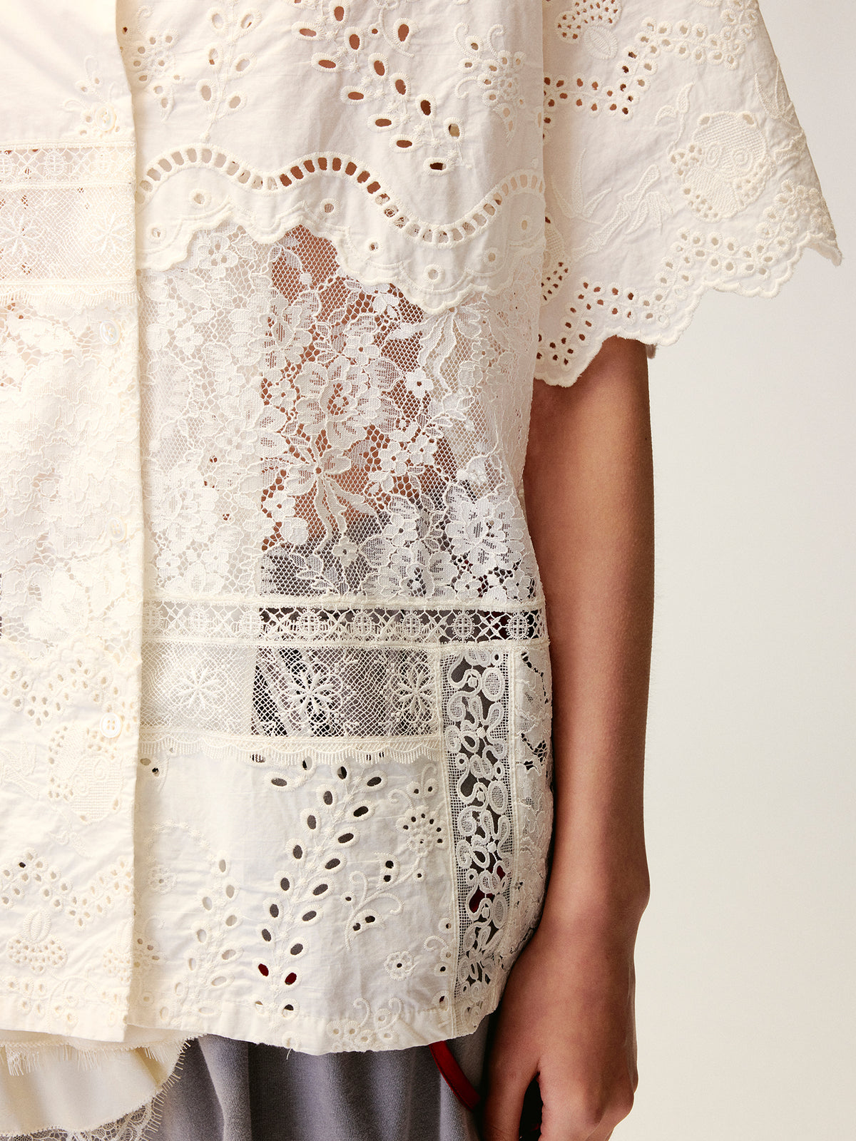 Lace Patchwork Cuban Collar T-Shirts