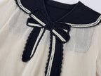 Striped Sailor Collar Bow Knit T-Shirts