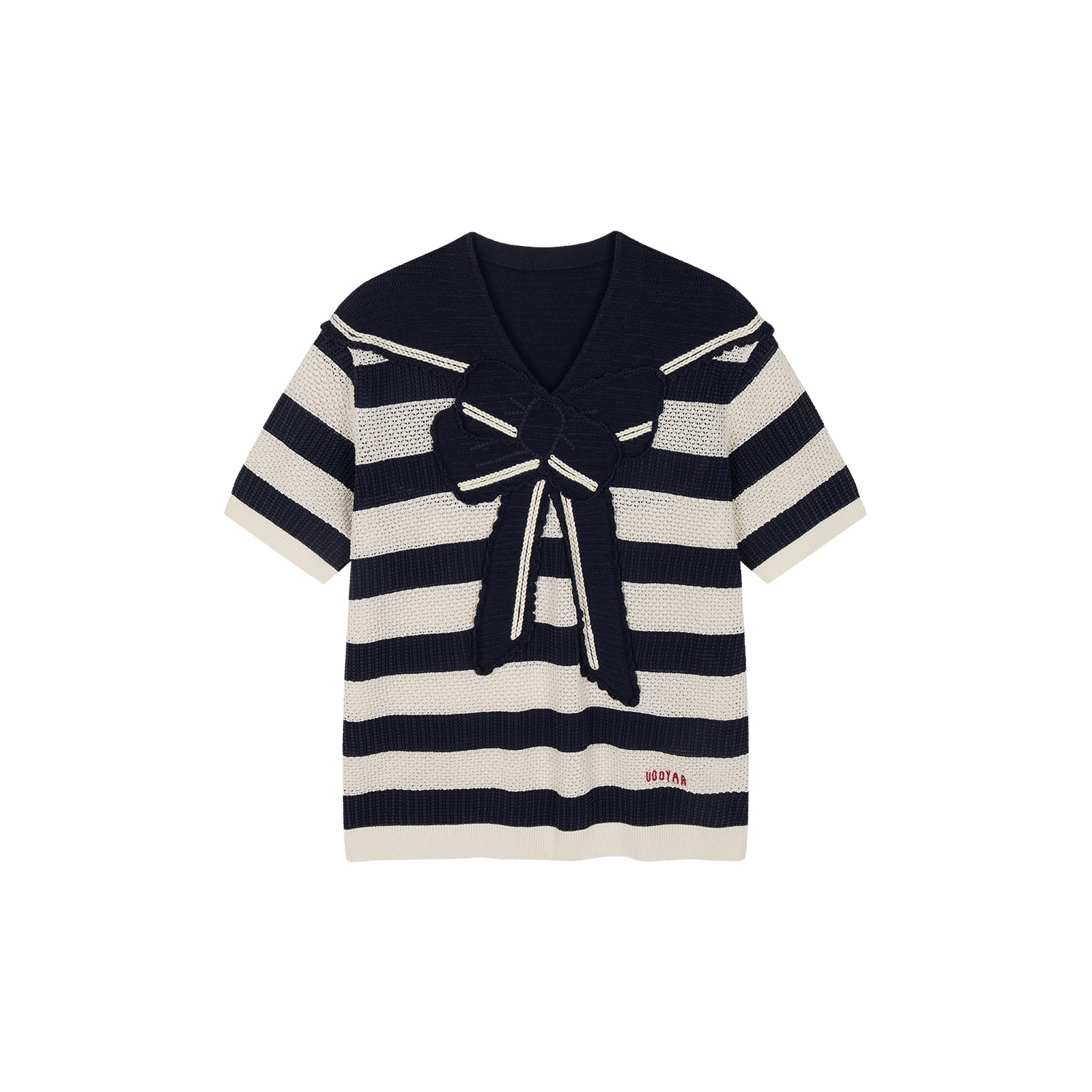 Striped Sailor Collar Bow Knit T-Shirts