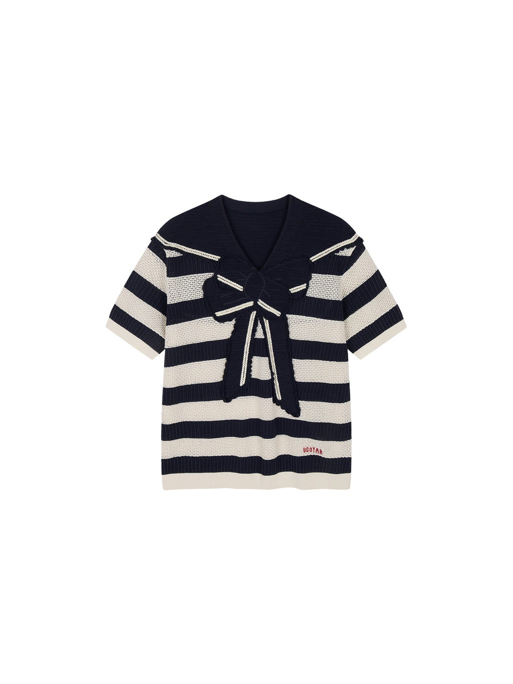 Striped Sailor Collar Bow Knit T-Shirts