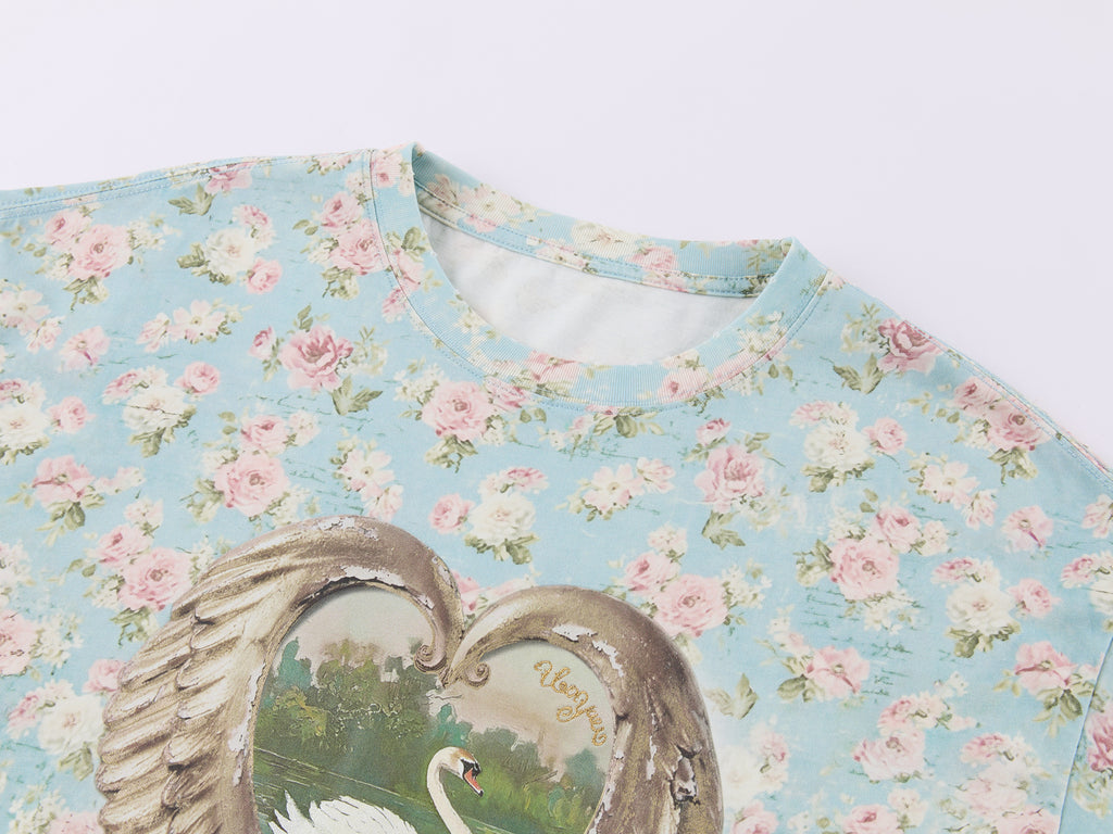 Swan Graphic Print Cotton T-shirt