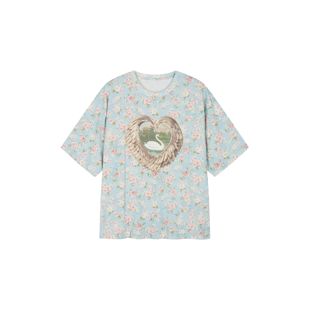 Swan Graphic Print Cotton T-shirt