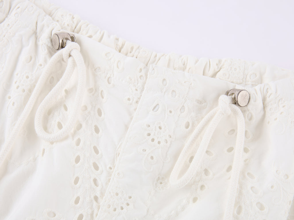 Eyelet Cutout Floral Parachute Pants