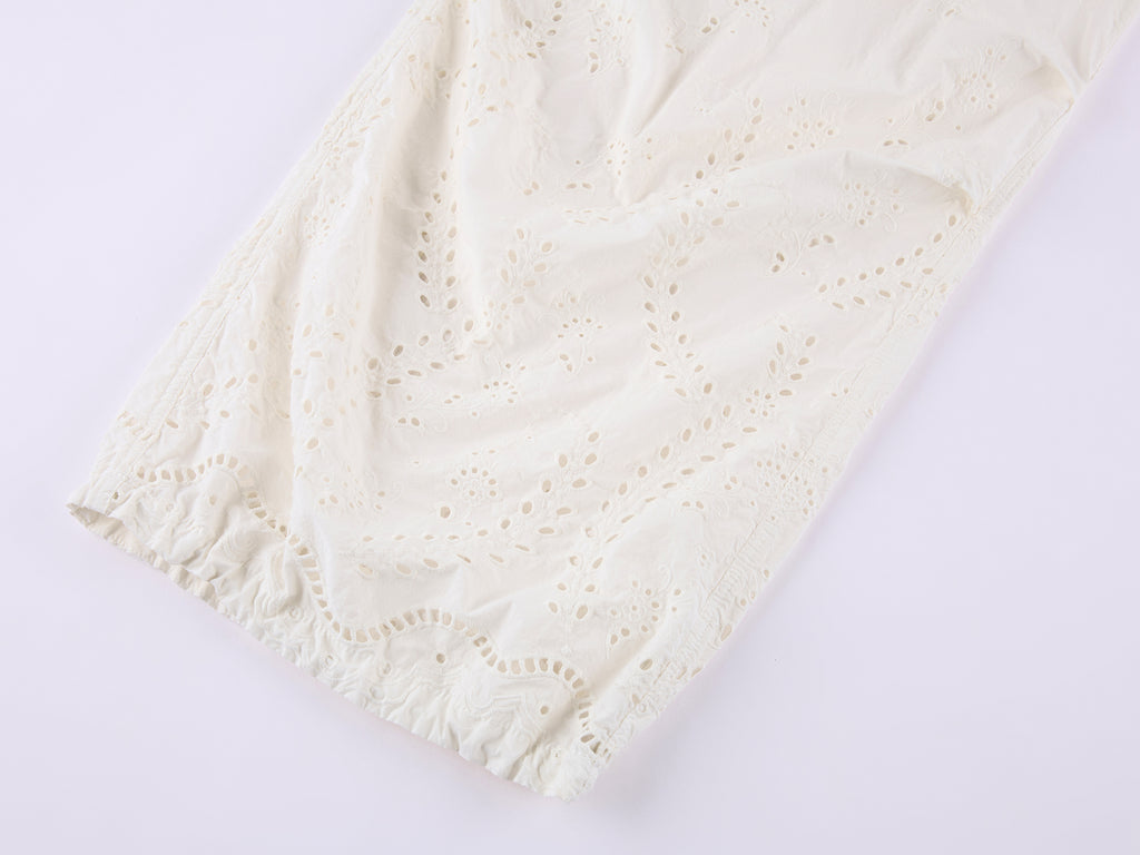 Eyelet Cutout Floral Parachute Pants