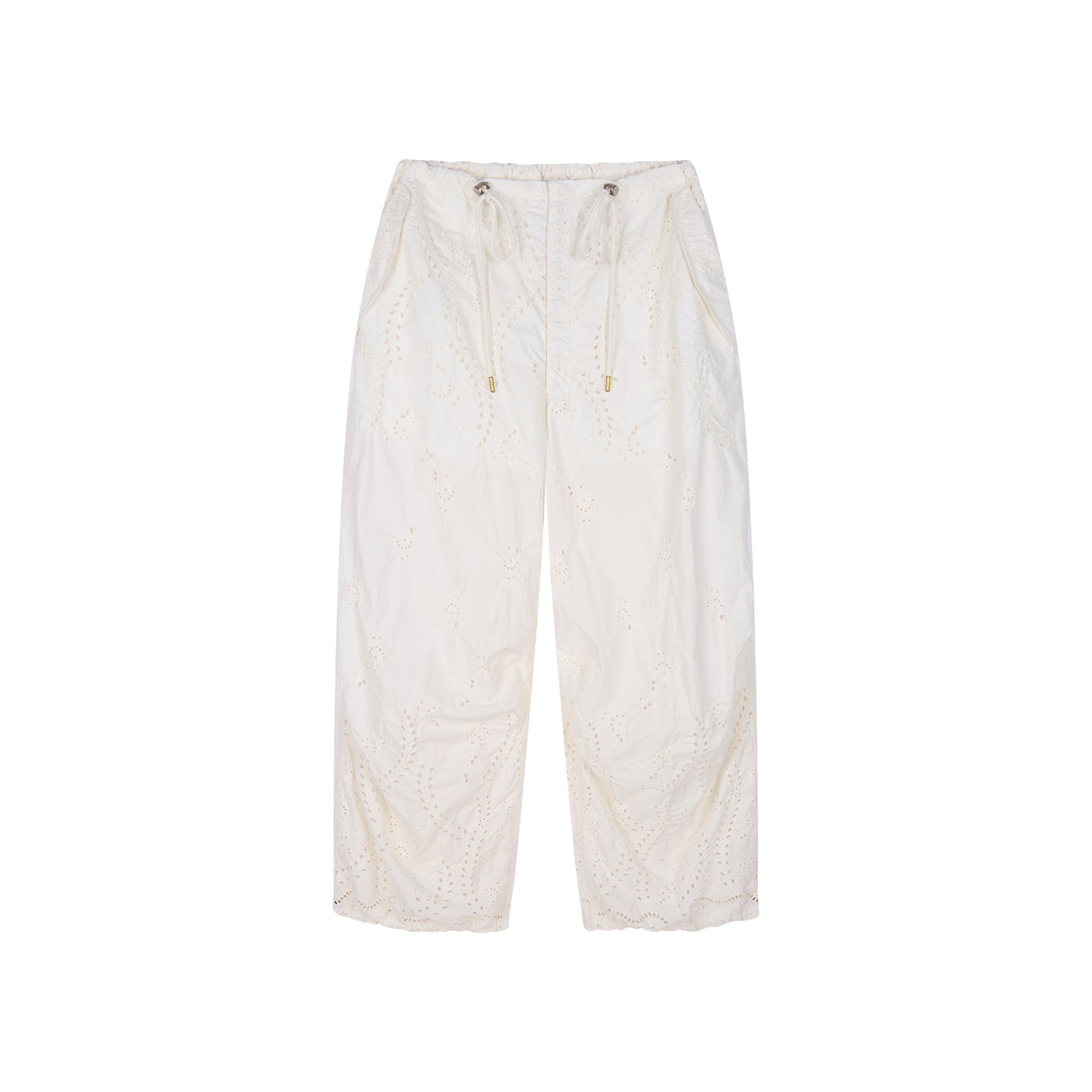 Eyelet Cutout Floral Parachute Pants