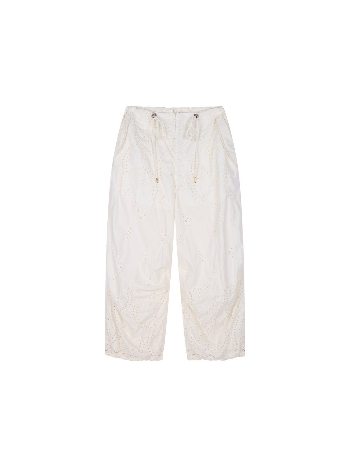 Eyelet Cutout Floral Parachute Pants