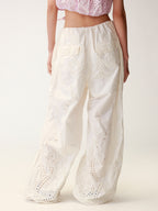 Eyelet Cutout Floral Parachute Pants
