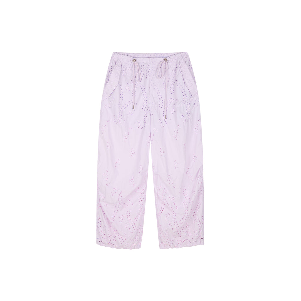 Eyelet Cutout Floral Parachute Pants