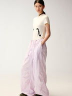 Eyelet Cutout Floral Parachute Pants