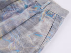 Water Ripple Print Wide-Leg Jeans