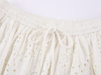 Eyelet Cutout Floral Mini Skirt
