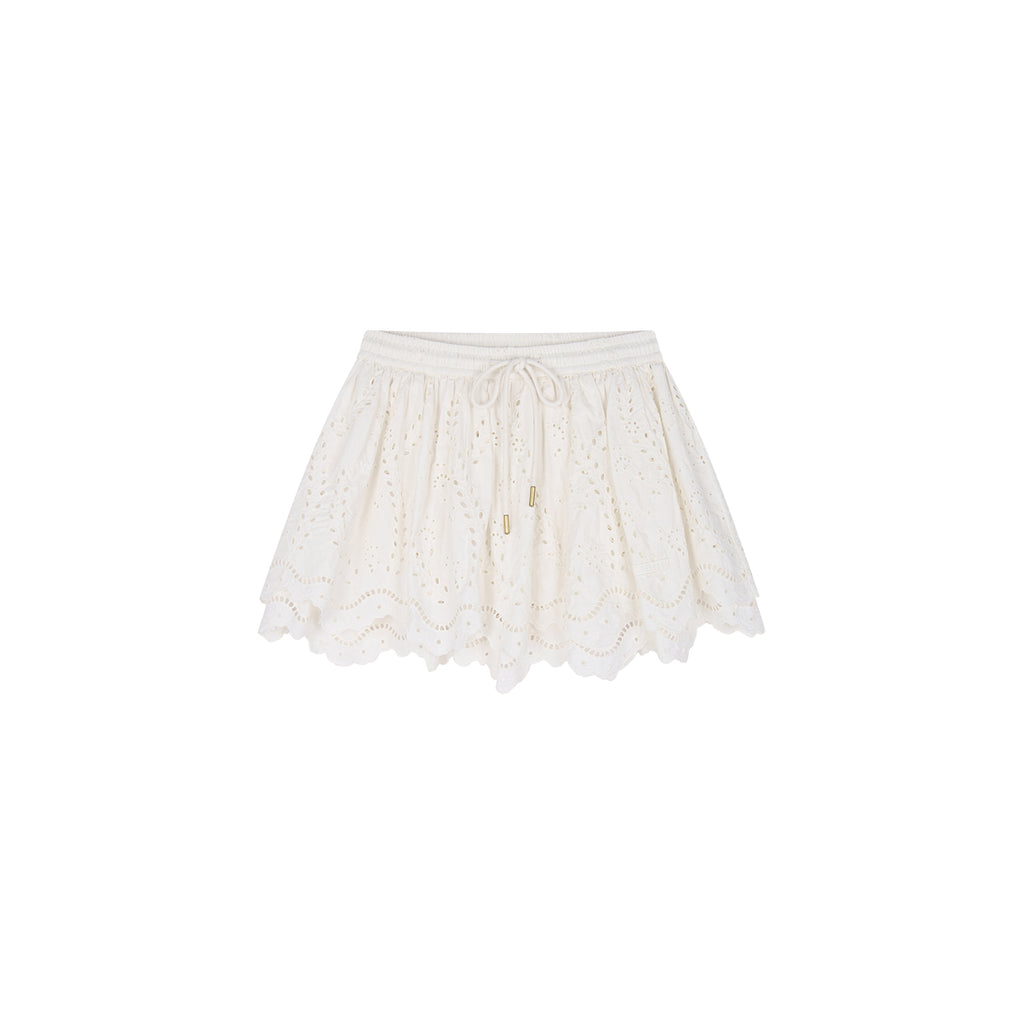 Eyelet Cutout Floral Mini Skirt