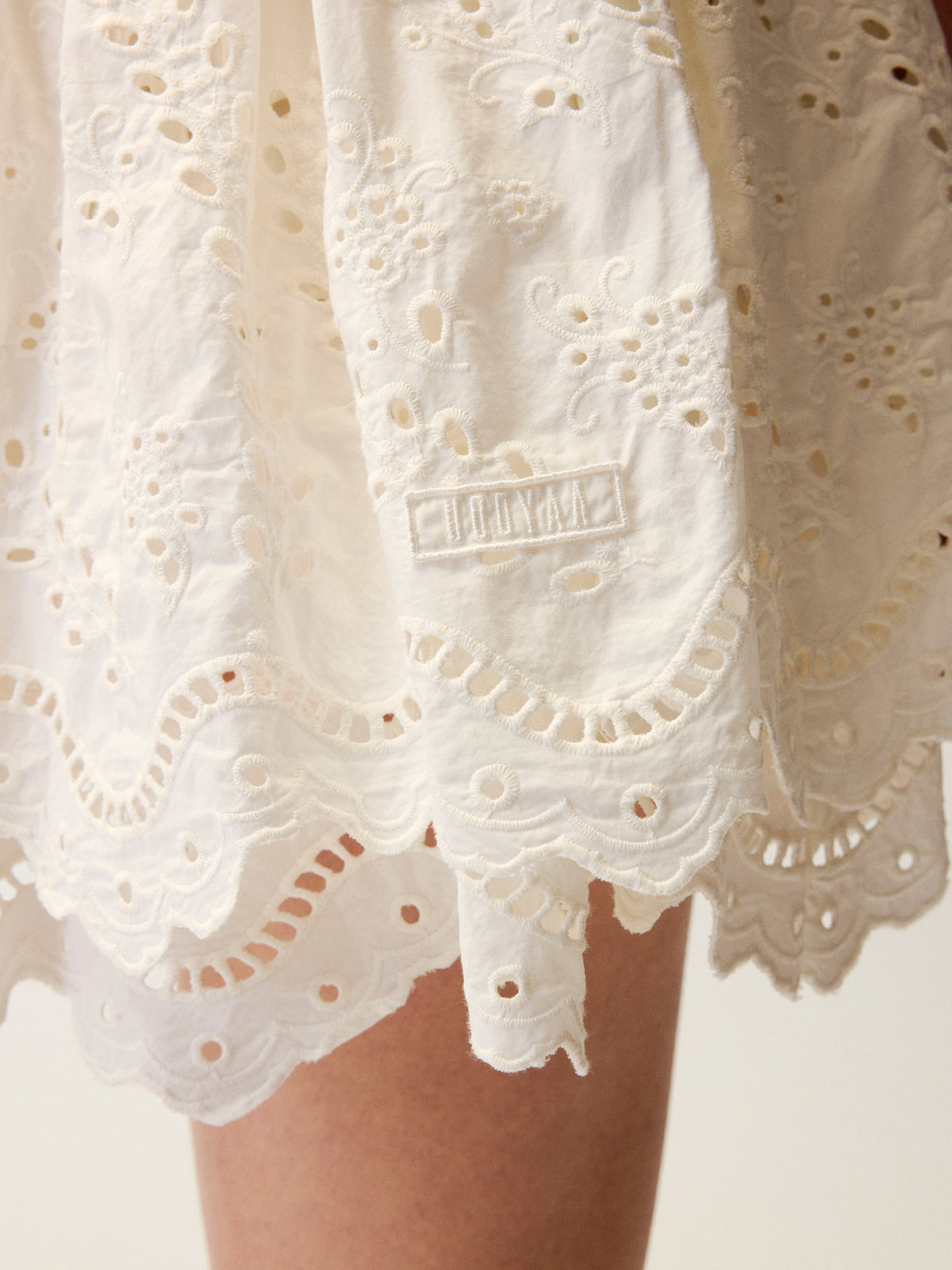 Eyelet Cutout Floral Mini Skirt