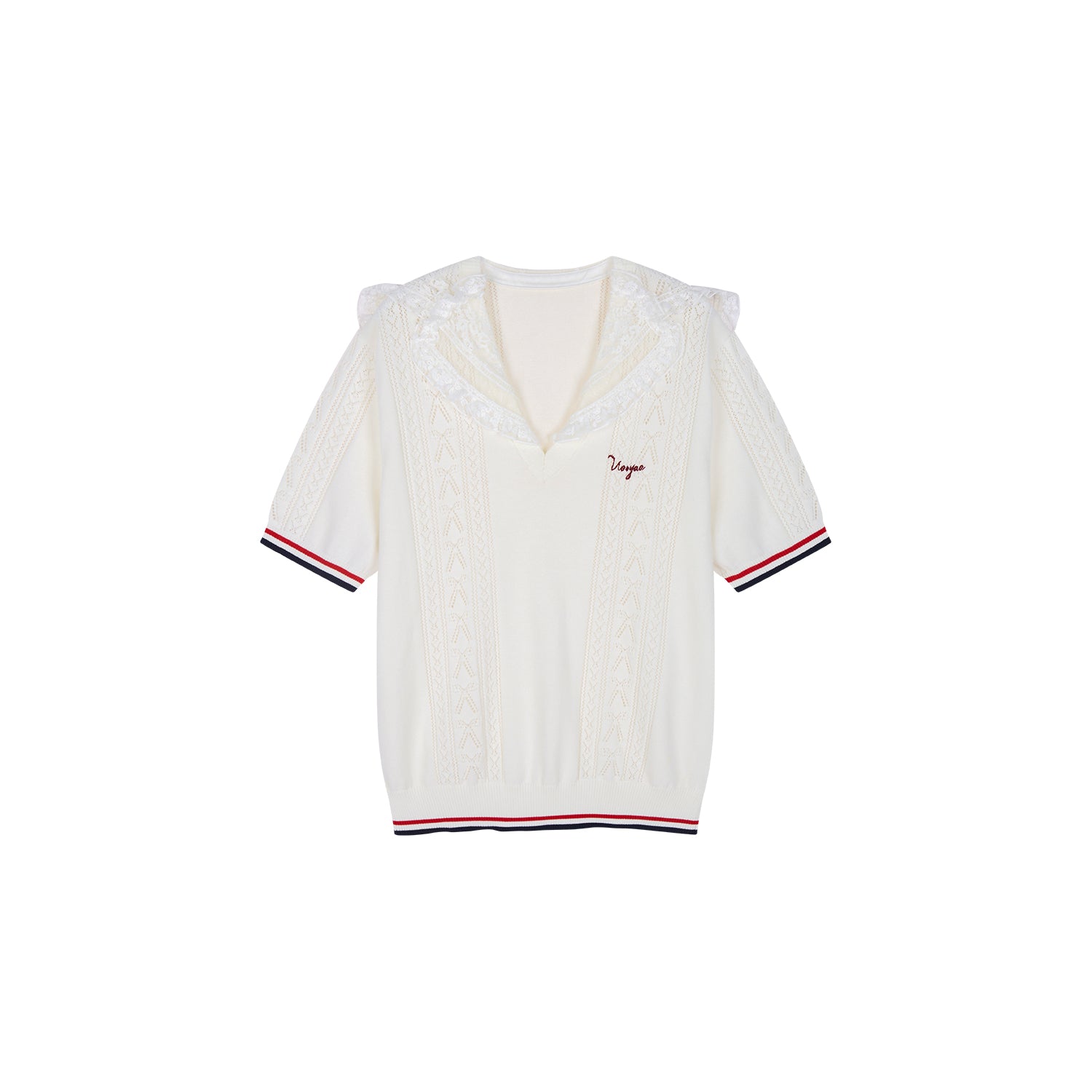 Lace Sailor Collar Cable-Knit T-shirt