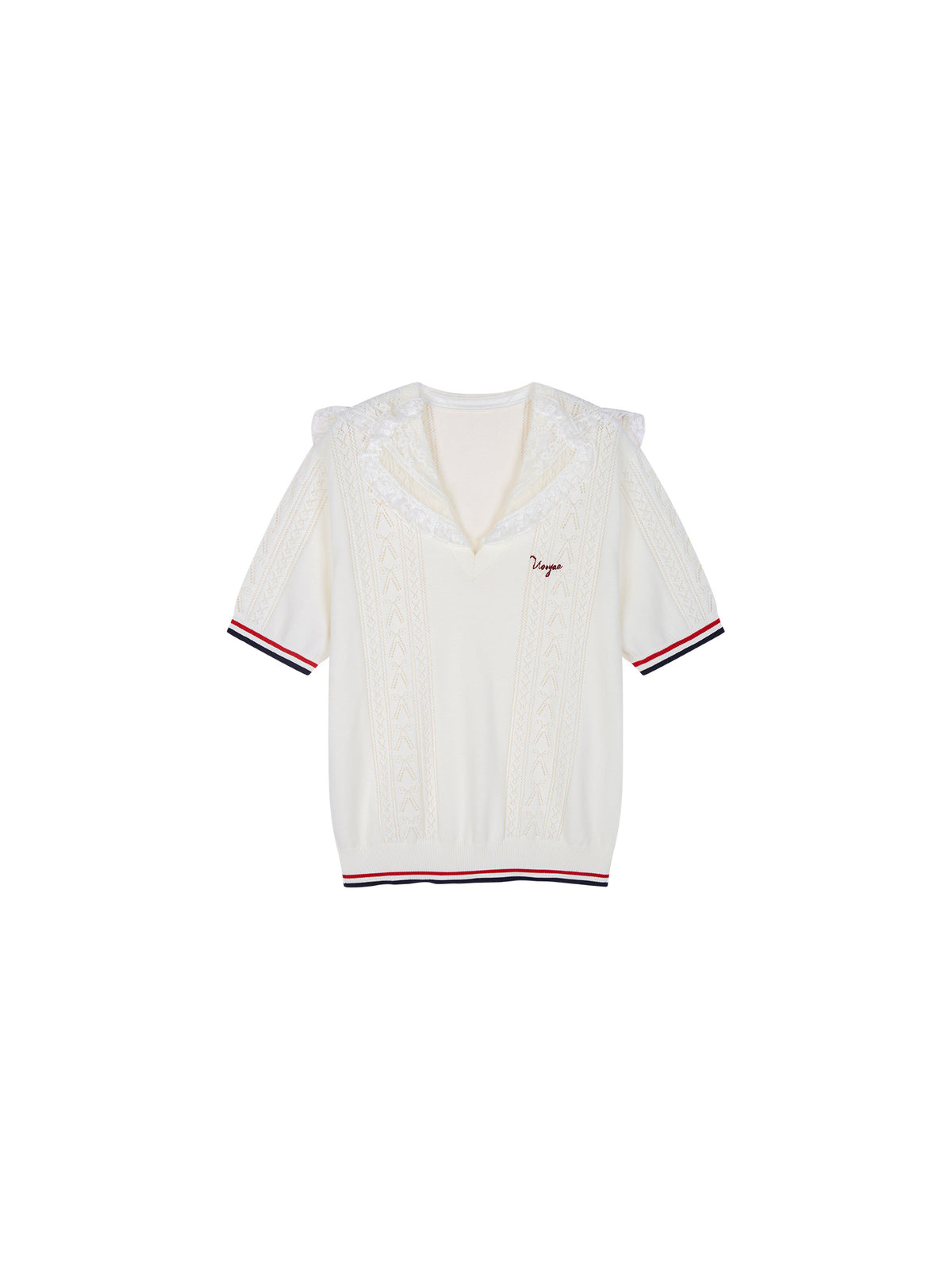 Lace Sailor Collar Cable-Knit T-shirt