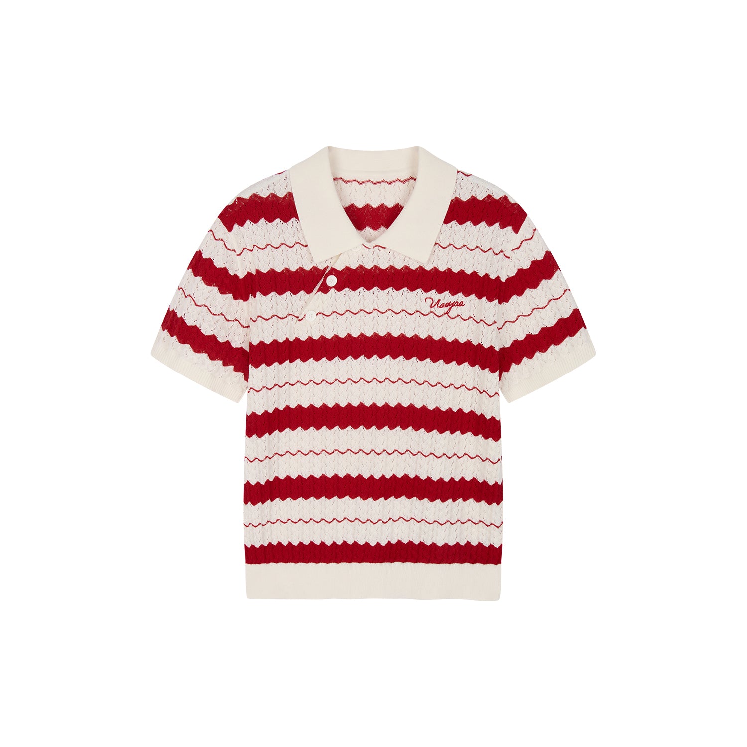 Asymmetrical Placket Striped Polo Knit T-Shirt