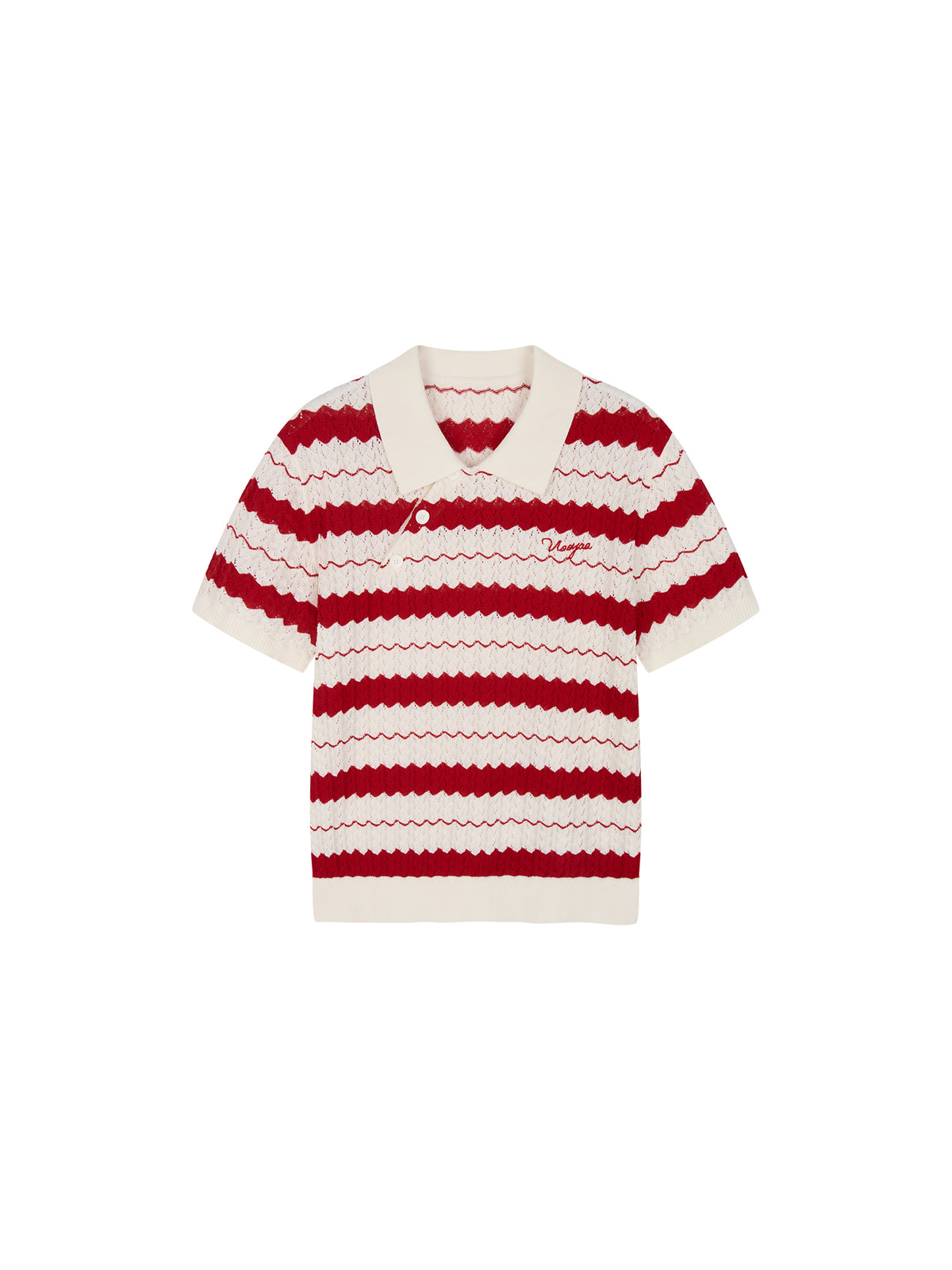 Asymmetrical Placket Striped Polo Knit T-Shirt