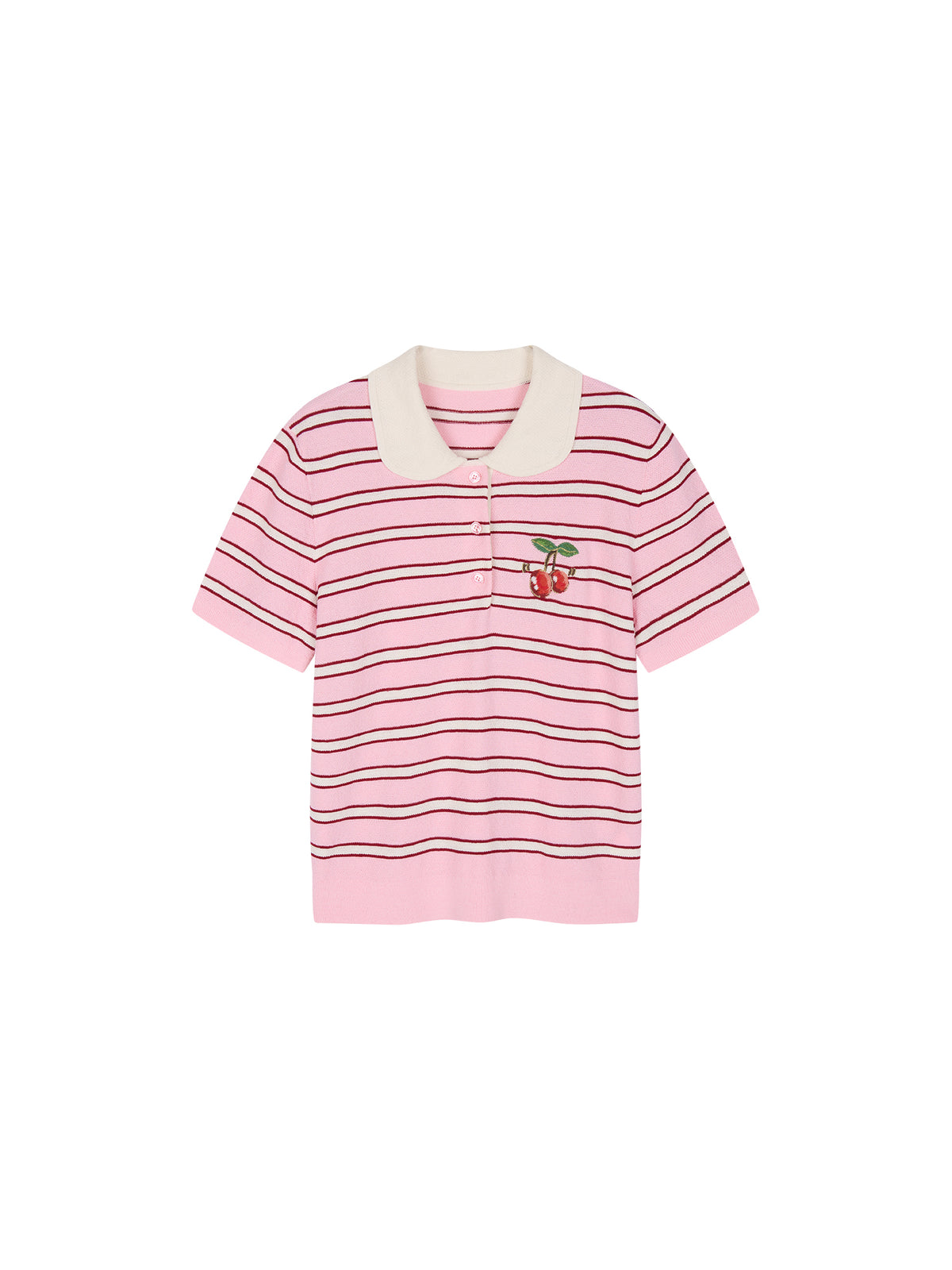 Peter Pan Collar Striped Knit T-shirt