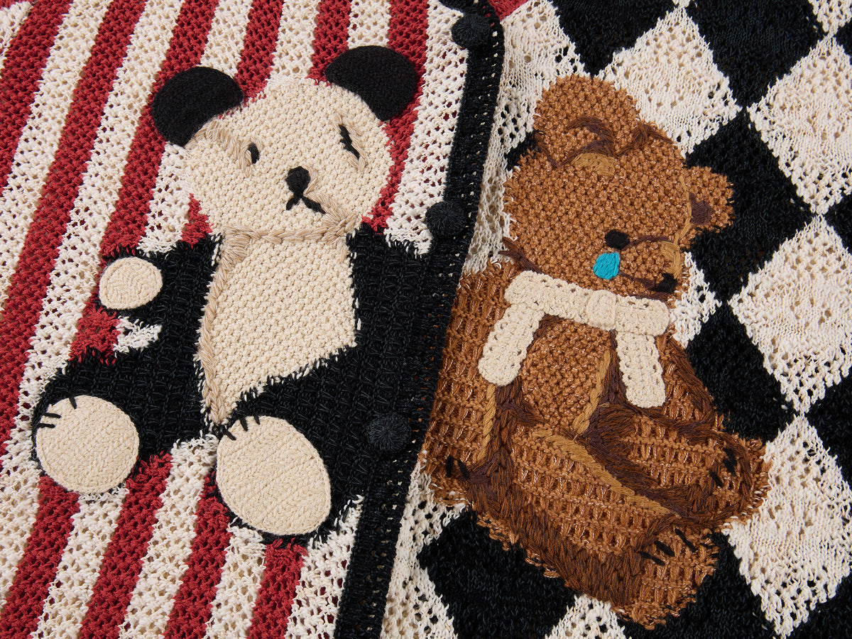 Sad Bear Contrast Spliced Cardigan T-Shirts