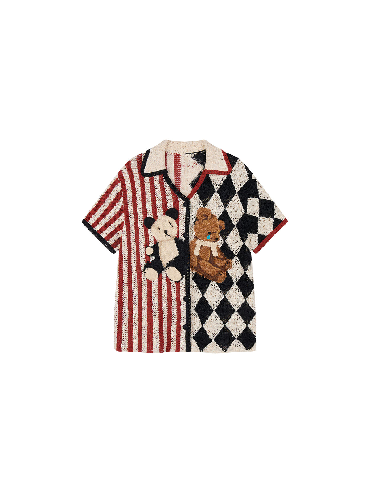 Sad Bear Contrast Spliced Cardigan T-Shirts