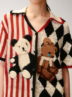 Sad Bear Contrast Spliced Cardigan T-Shirts