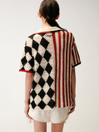 Sad Bear Contrast Spliced Cardigan T-Shirts