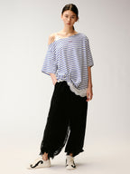 Lace Cami Striped Off-shoulder T-shirt