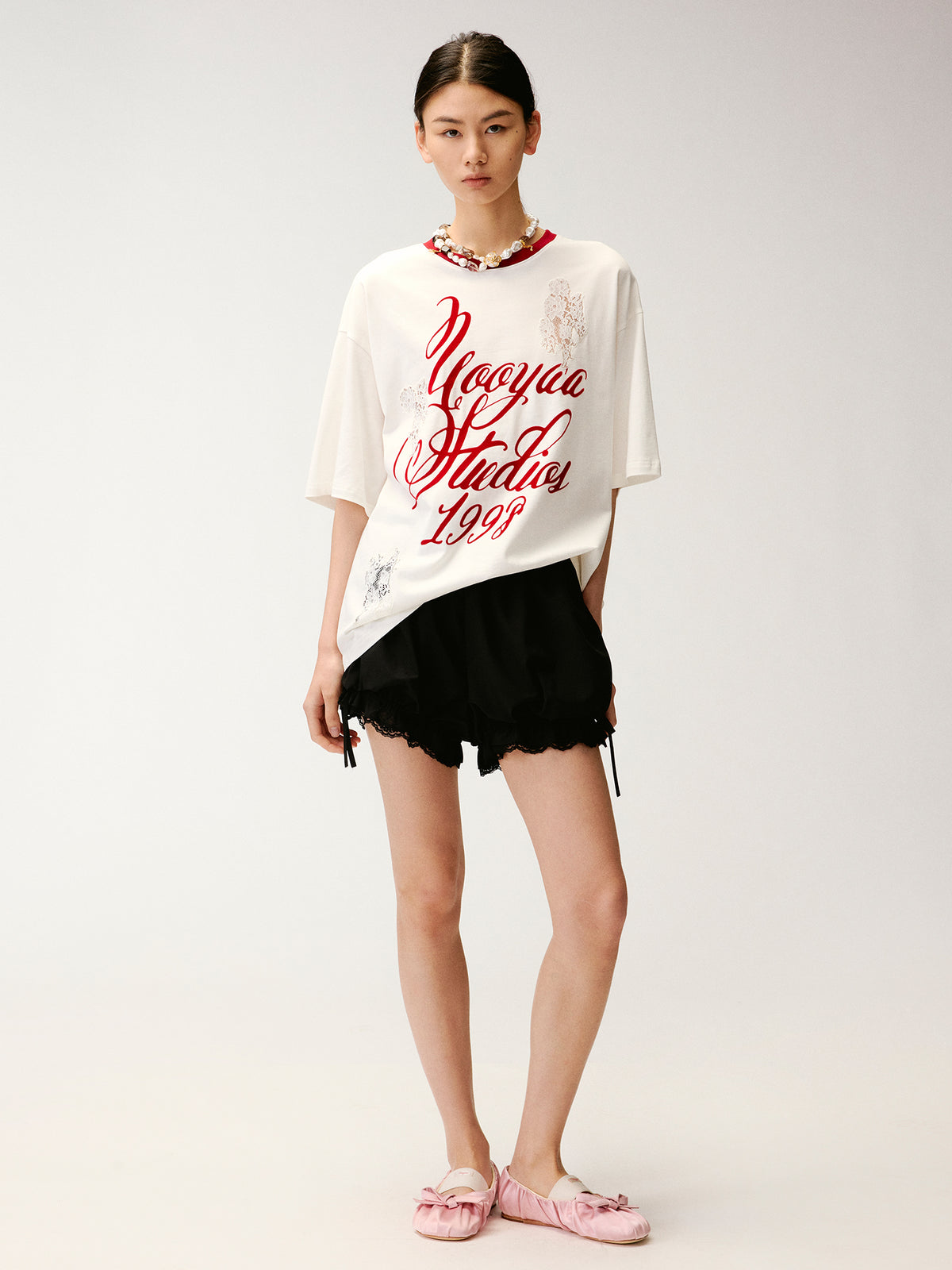 Lace Distressed Flocked T-shirt