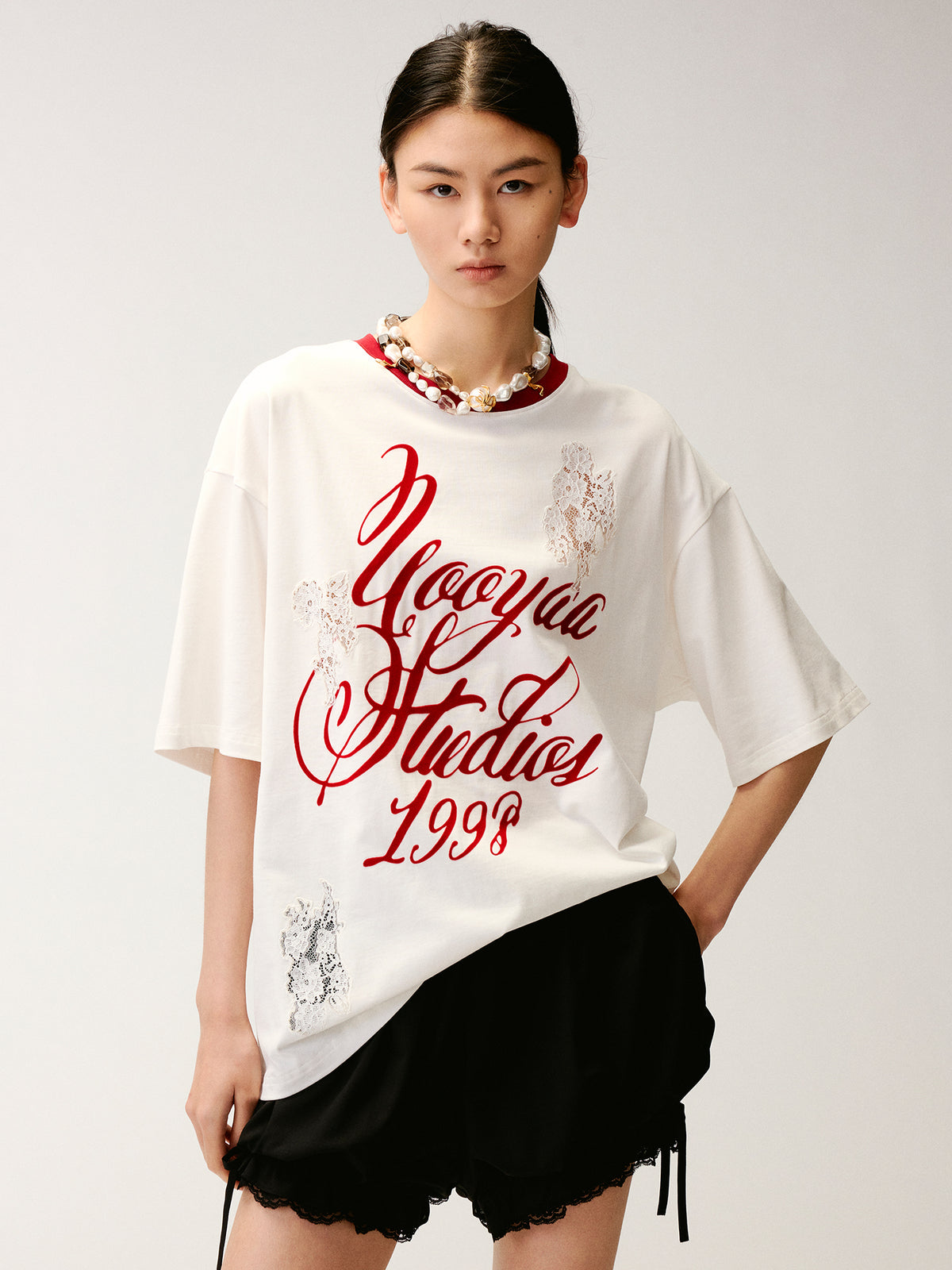 Lace Distressed Flocked T-shirt