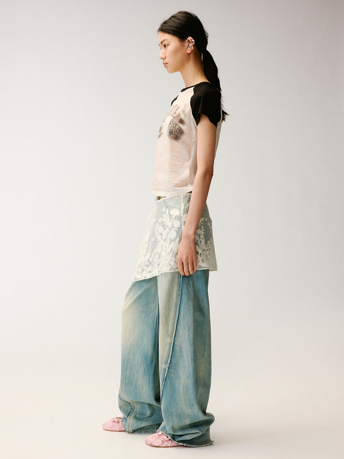 Graphic Illusion Spliced T-shirt