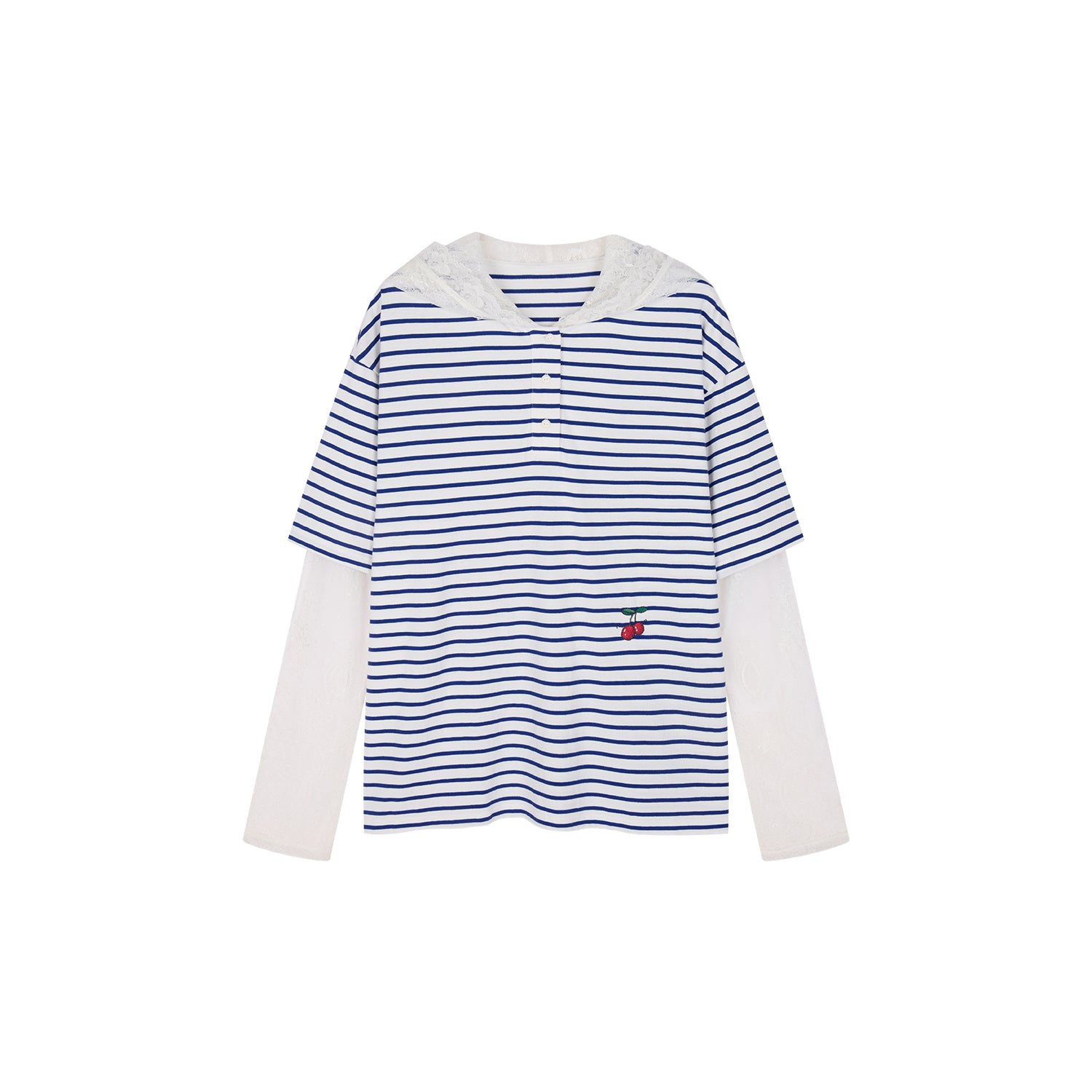Faux-Layered Lace Patchwork Nautical T-shirt