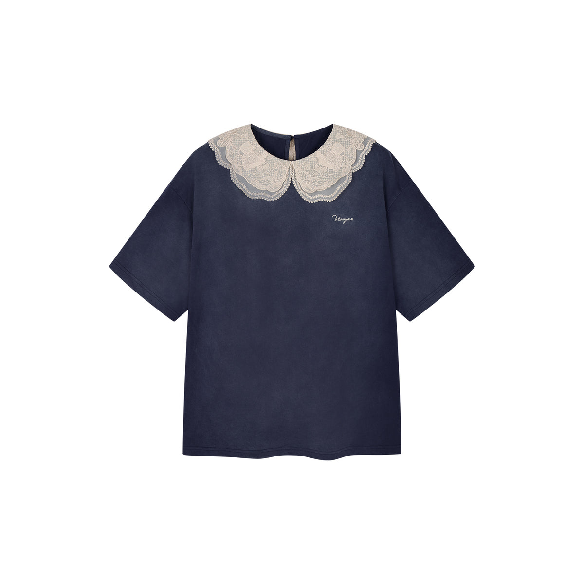 Lace Peter Pan Collar Washed T-shirt