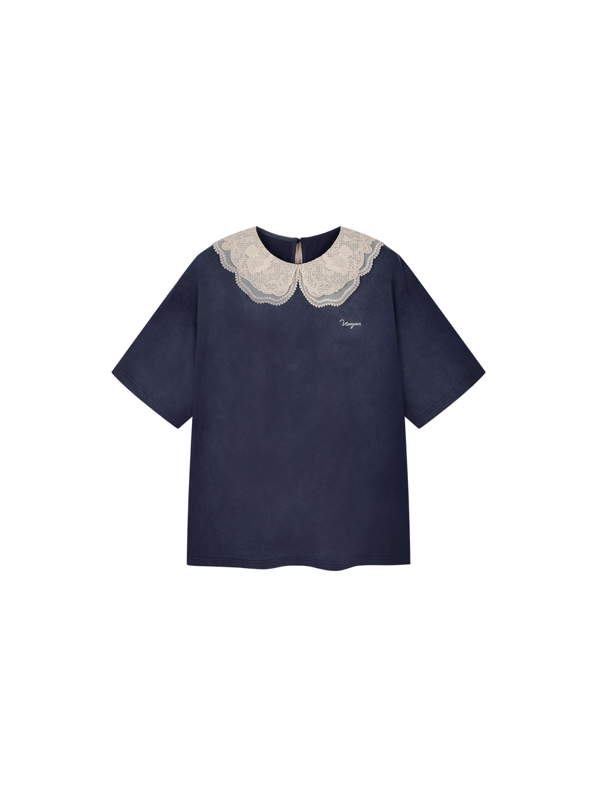 Lace Peter Pan Collar Washed T-shirt