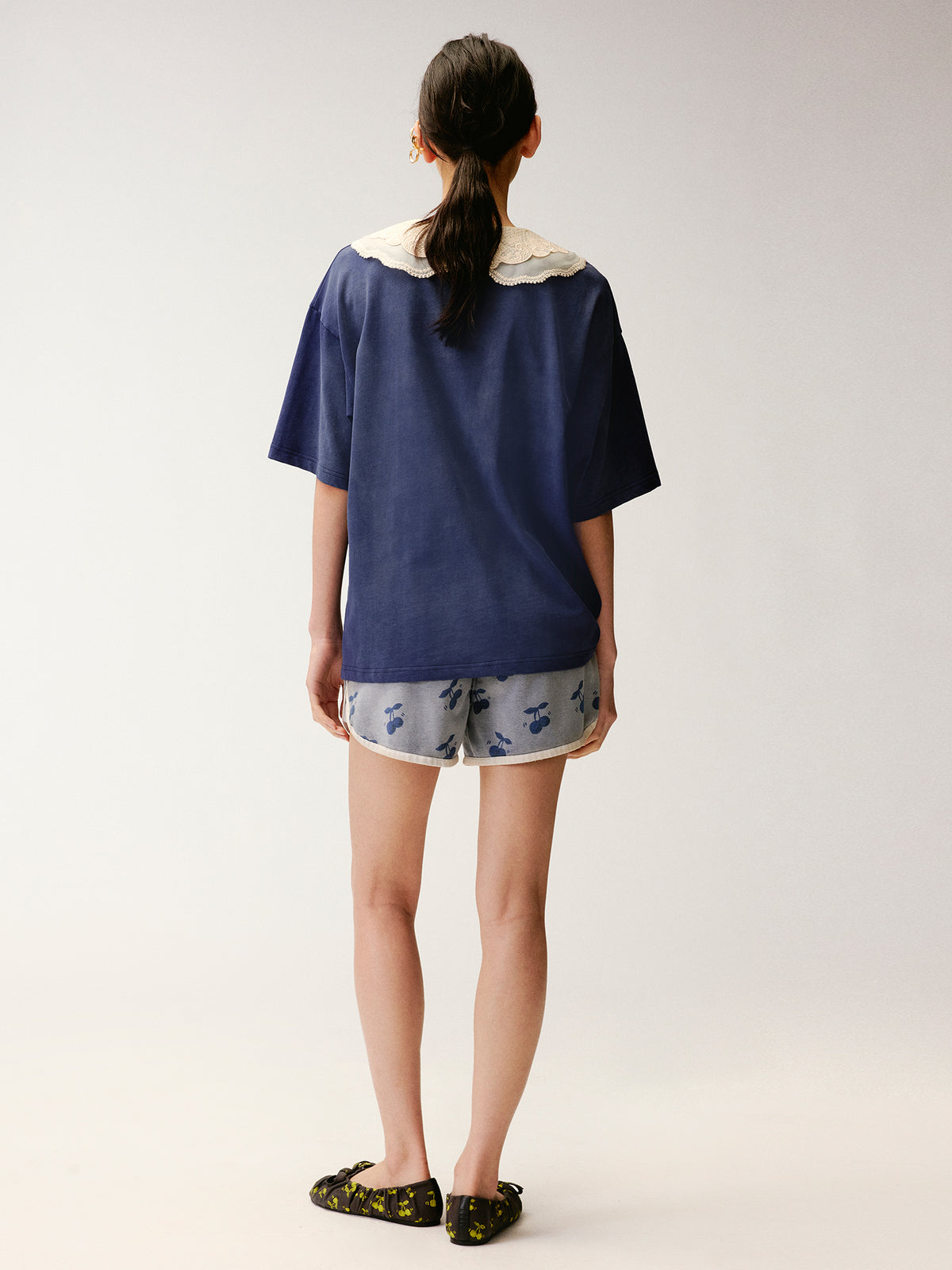 Lace Peter Pan Collar Washed T-shirt
