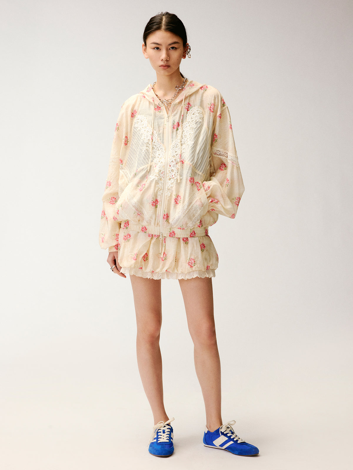 Lace Trim Floral Sporty Jacket