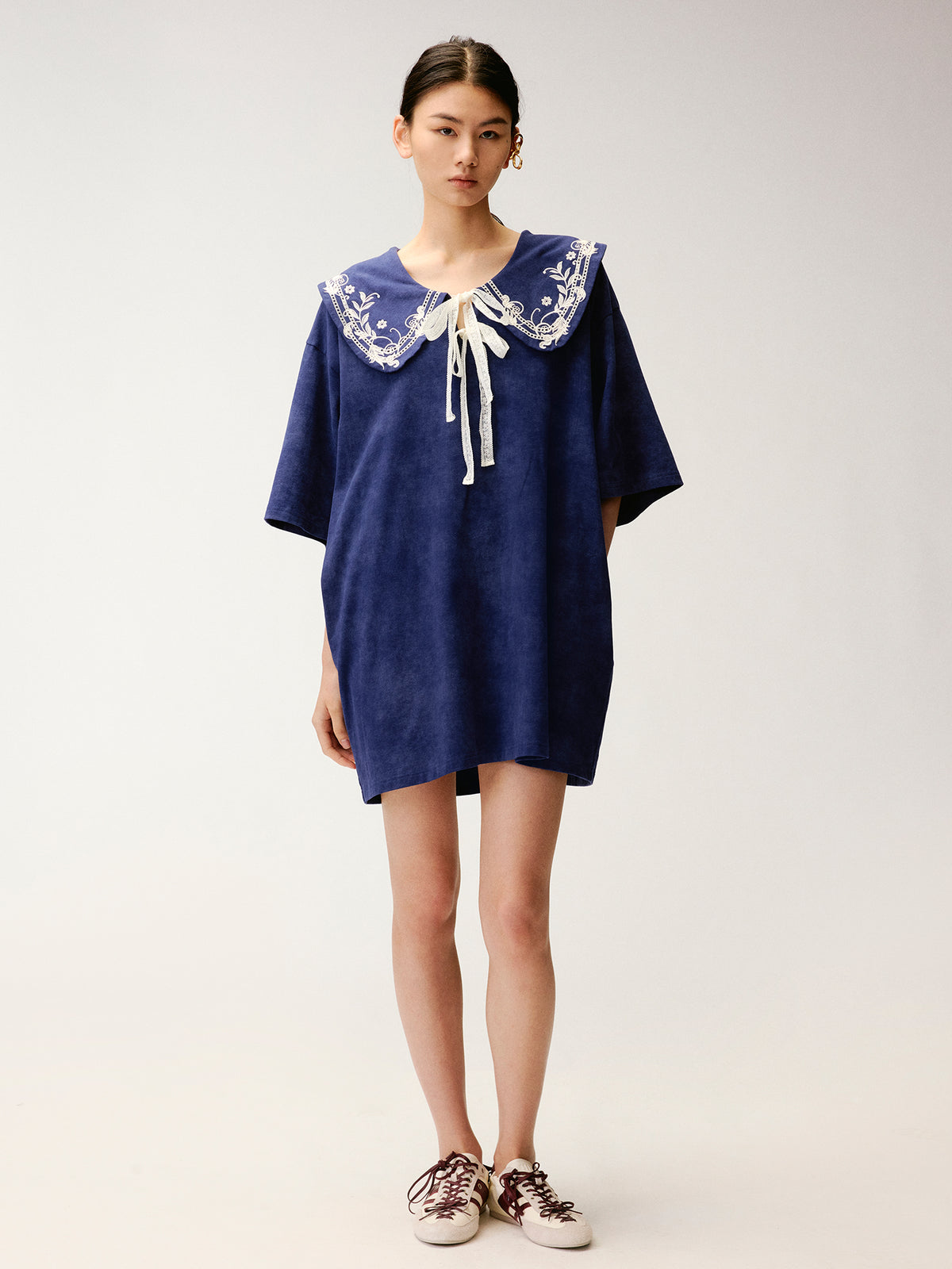 Lace Trim Peter Pan Collar Tee Dress