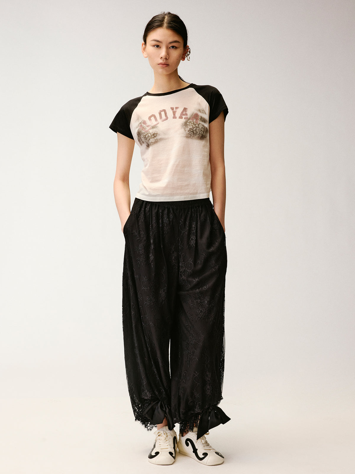 Lace Wide-Leg Lantern Pants