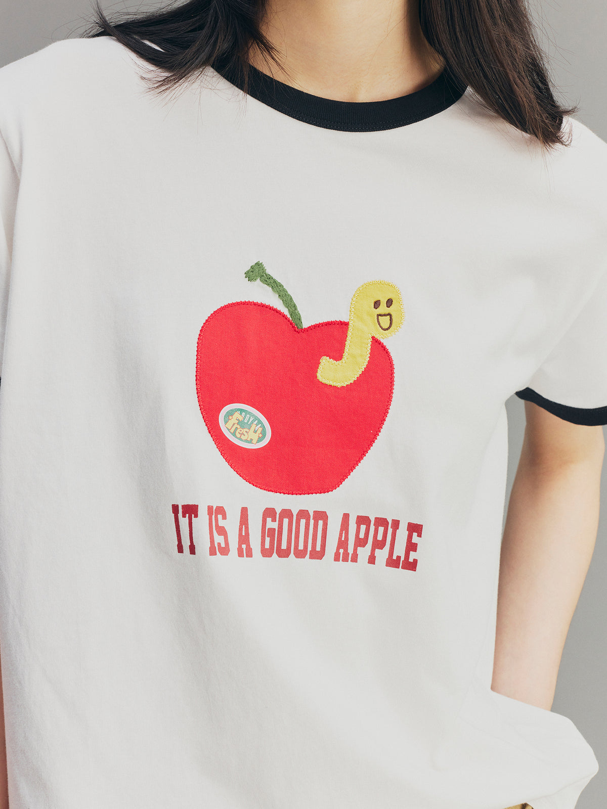 Apple-Worm Patchwork T-shirt