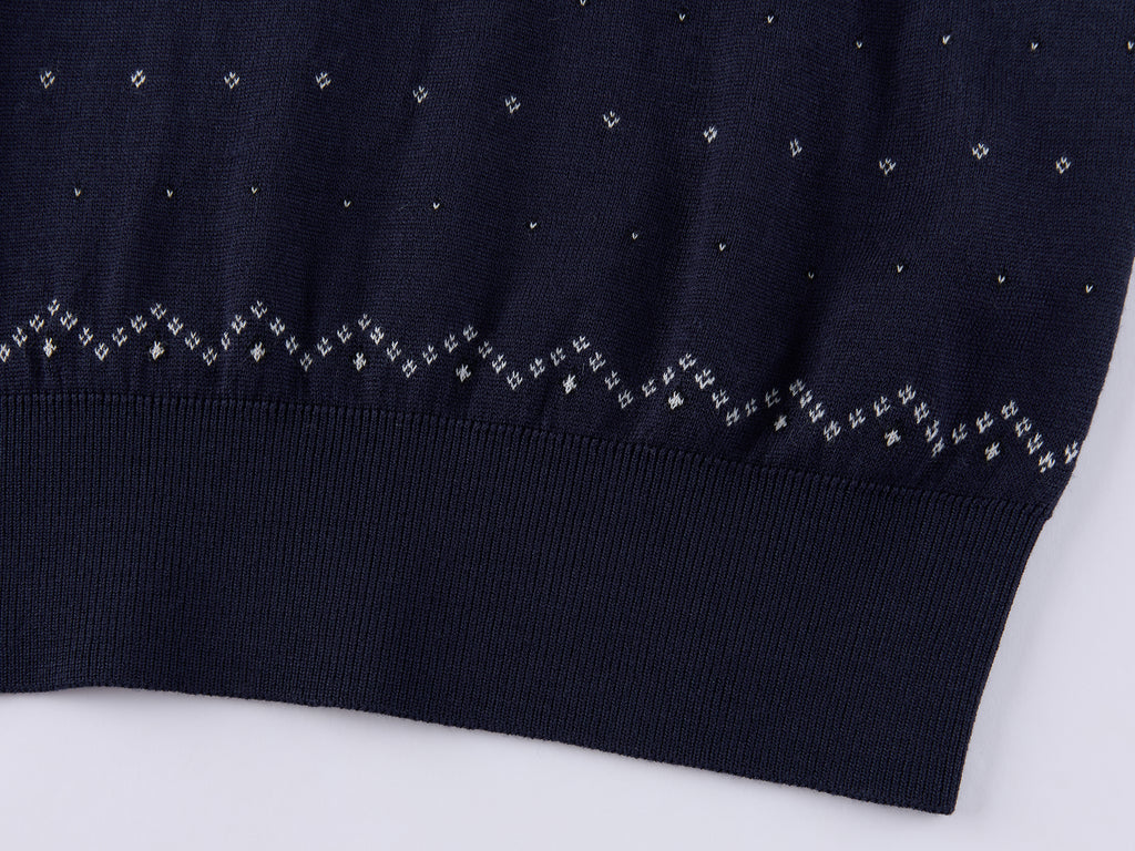 Vintage Floral Tie-Neck Polo Knit T-Shirt