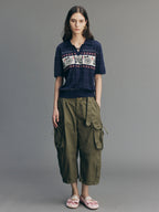 Vintage Floral Tie-Neck Polo Knit T-Shirt