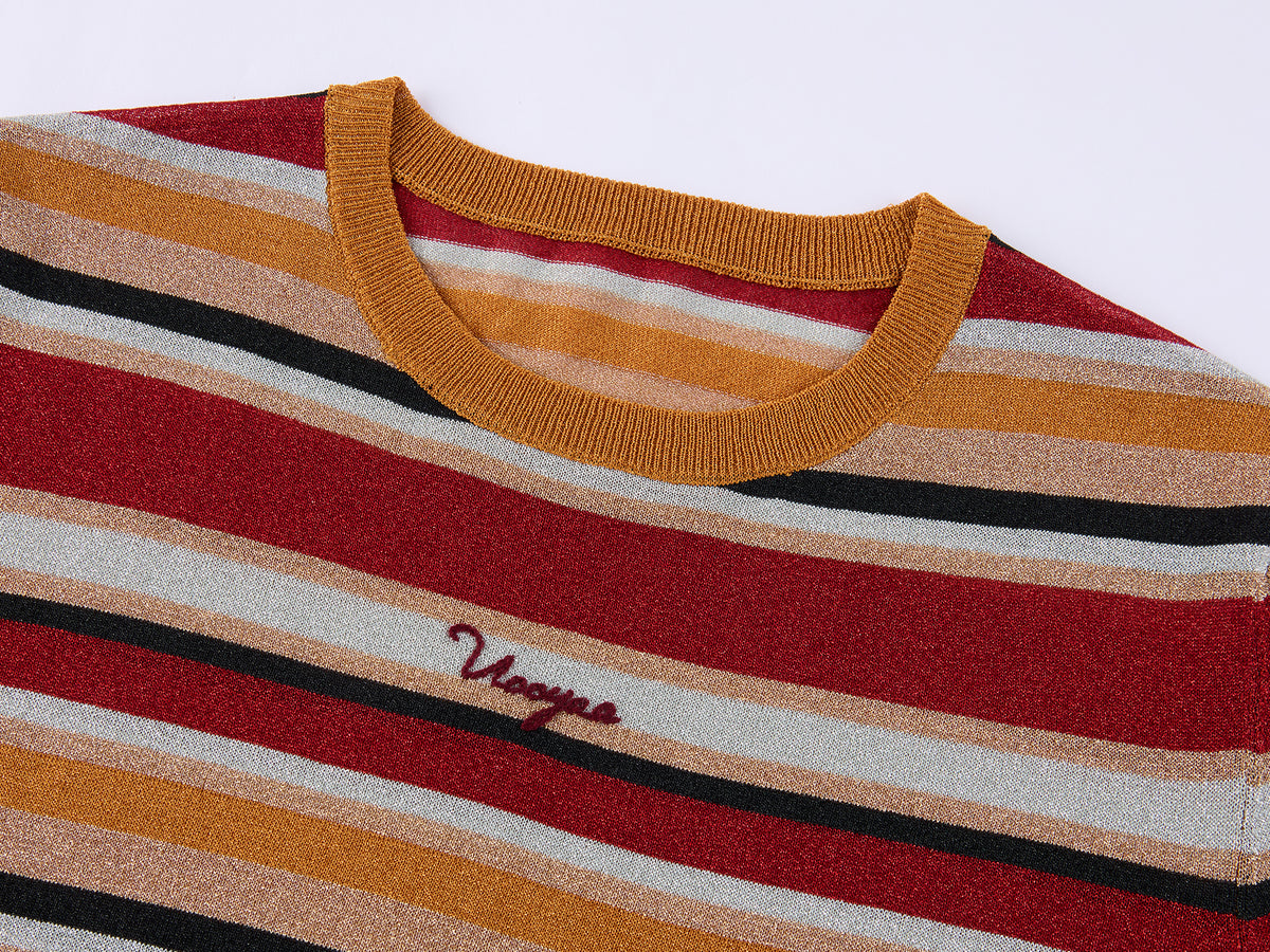 Glam Rock Vintage Stripe Knit T-Shirt