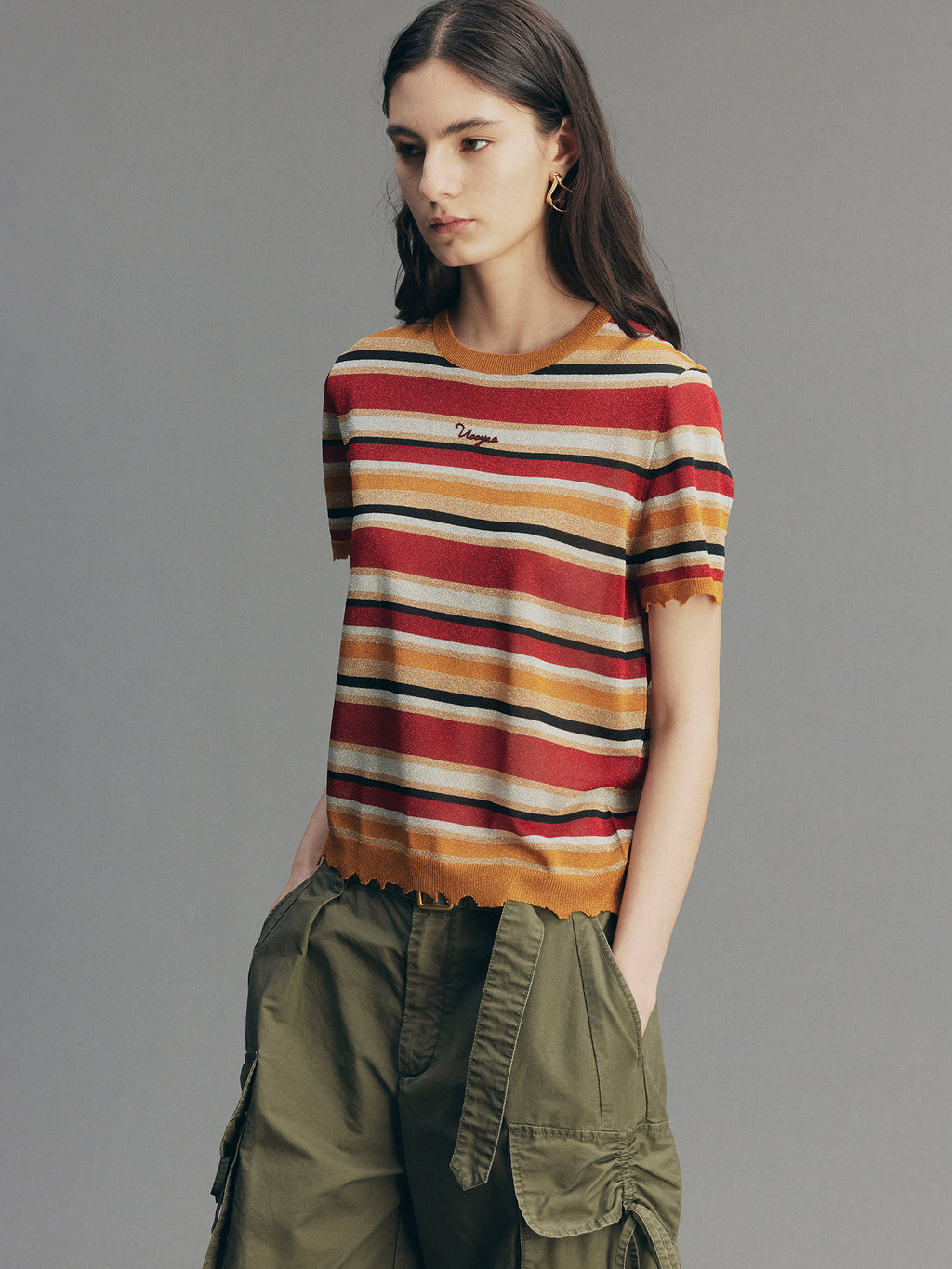 Glam Rock Vintage Stripe Knit T-Shirt