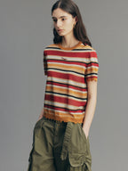 Glam Rock Vintage Stripe Knit T-Shirt