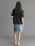 Asymmetric-Placket Collegiate T-shirt