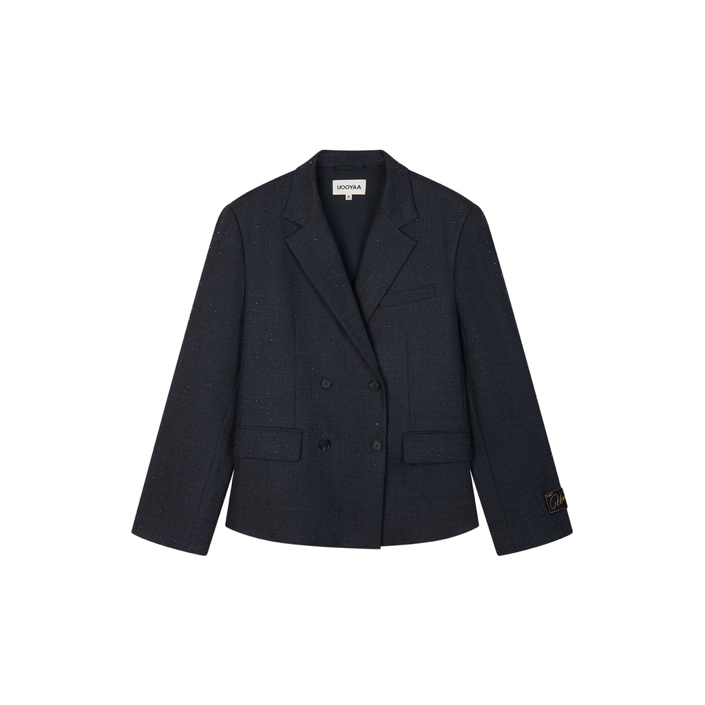 Asymmetric Pleat Rhinestone Blazer