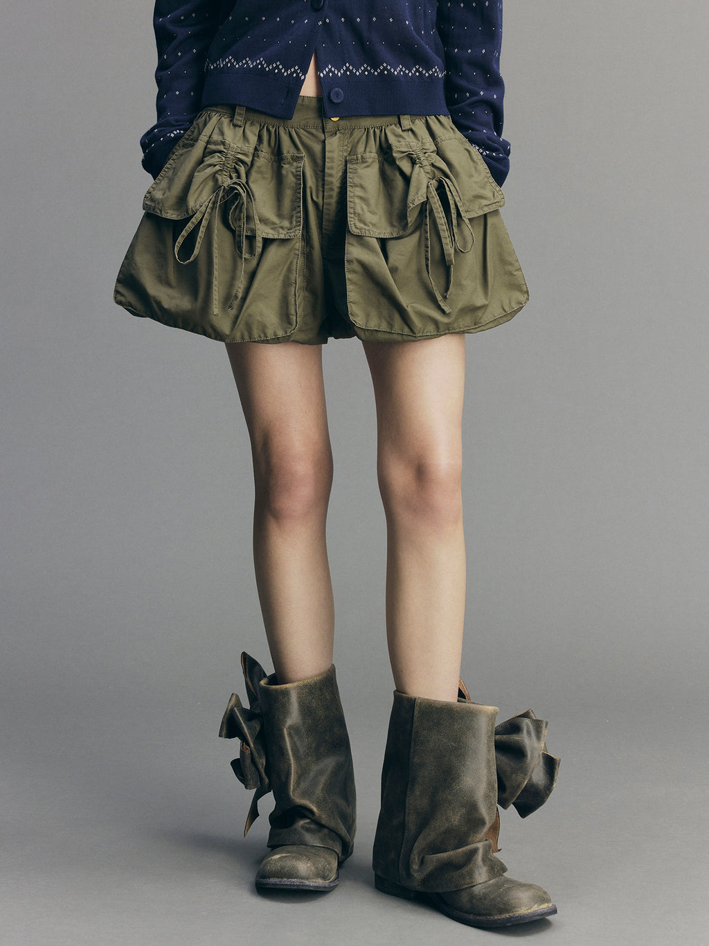 Bow-Detail Drawstring Cargo Shorts