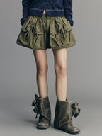 Bow-Detail Drawstring Cargo Shorts