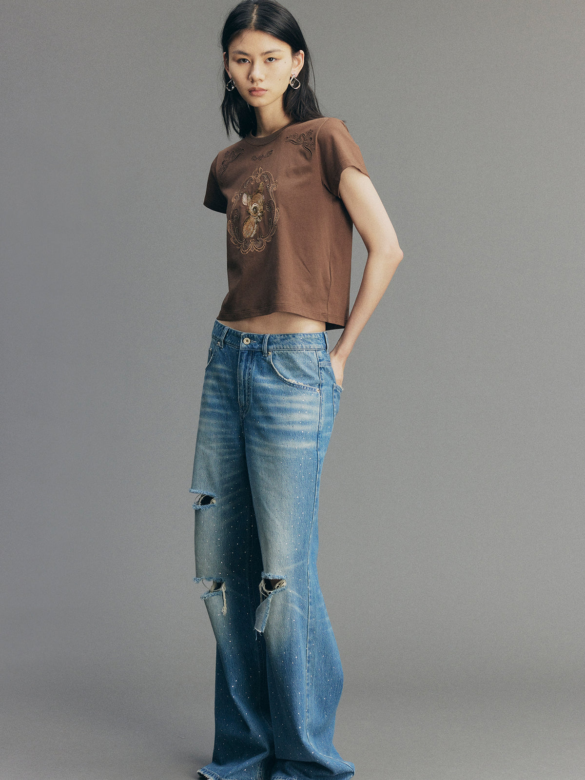 Vintage Rhinestone Straight Jeans